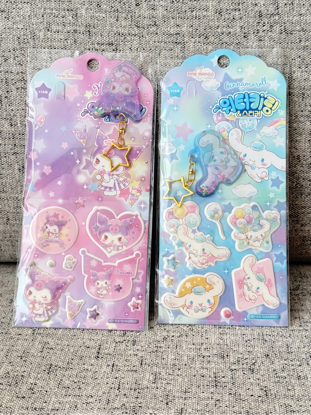 New Sanrio Pastel Cinnamoroll & Kuromi Sticker Keychains - Blue & Pink